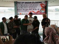 Jelang HUT RI Ke 78 Tahun, PAC GP Ansor Cilodong dan KNPI Kota Depok Tebar Benih 7800 Ikan